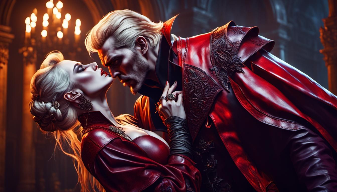 Sensual Vampire's Kiss: Dark Fantasy Concept Art