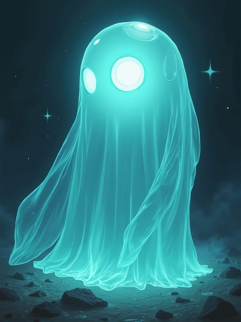 Translucent Cyclops Ghost with Glowing Aura in Manga Style