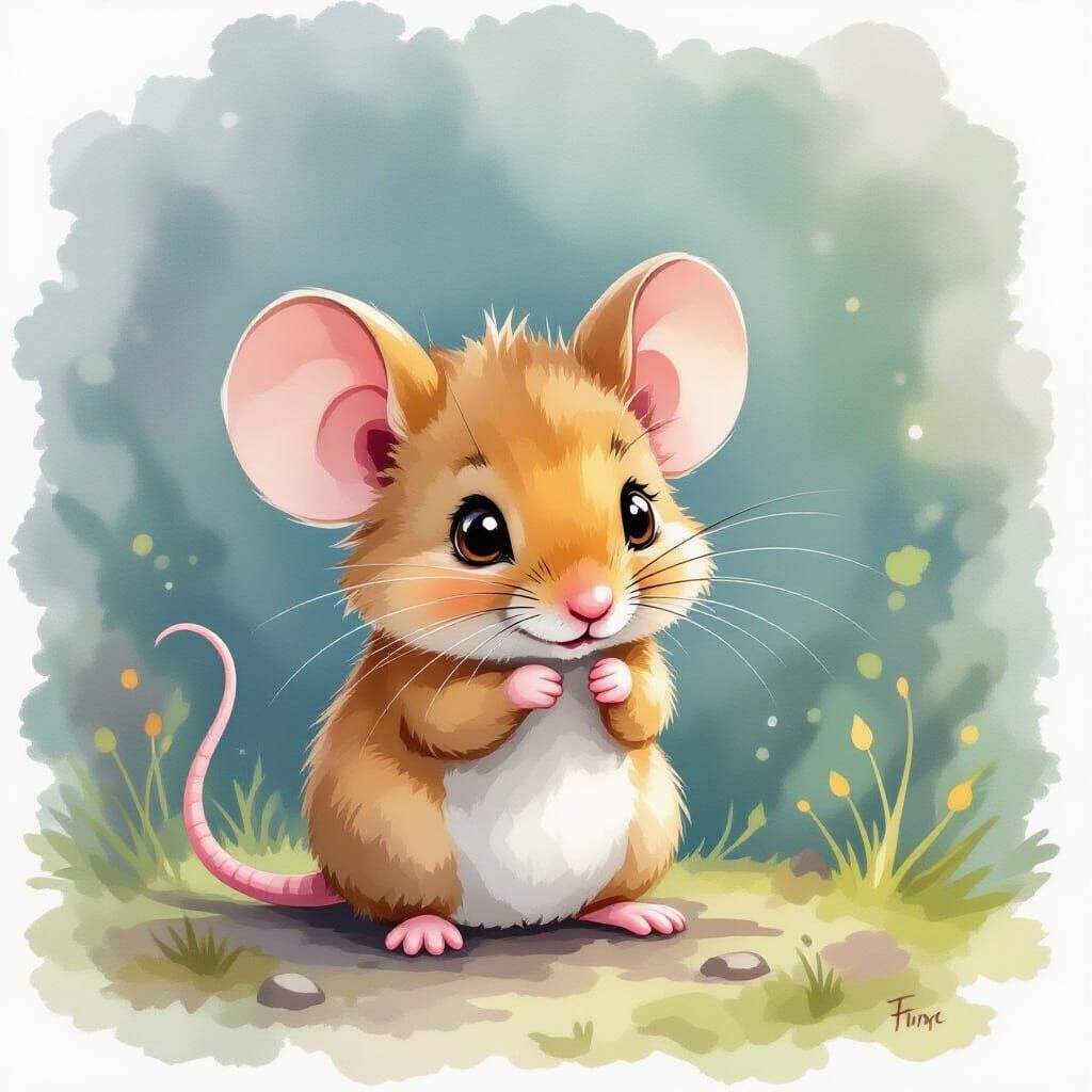 Shy Mouse in Watercolor Fantasy