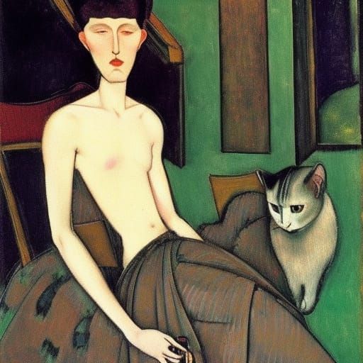 Vampire Lord with Cats in Pre-Raphaelite Style