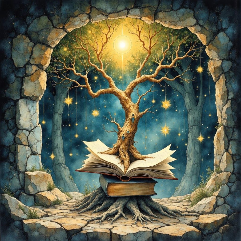 Mystical Floating Library in Surreal Fantasy Style