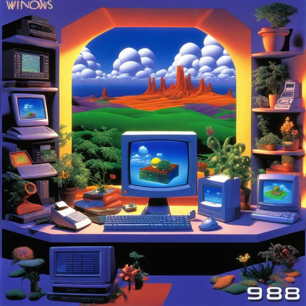 Windows 98 Screenshot: Y2K Computer Art Collage