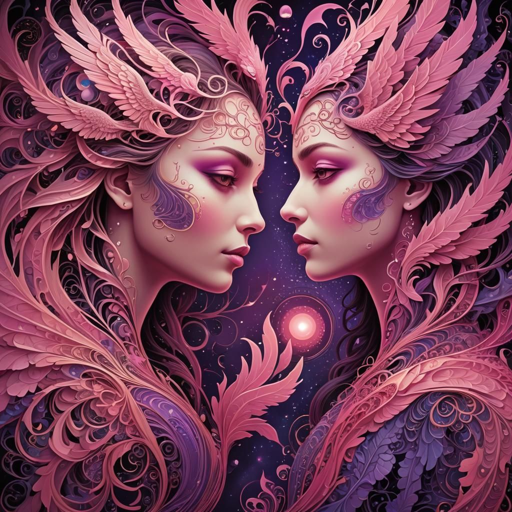 Kissing Figures with Diverging Paths in Abstract Style