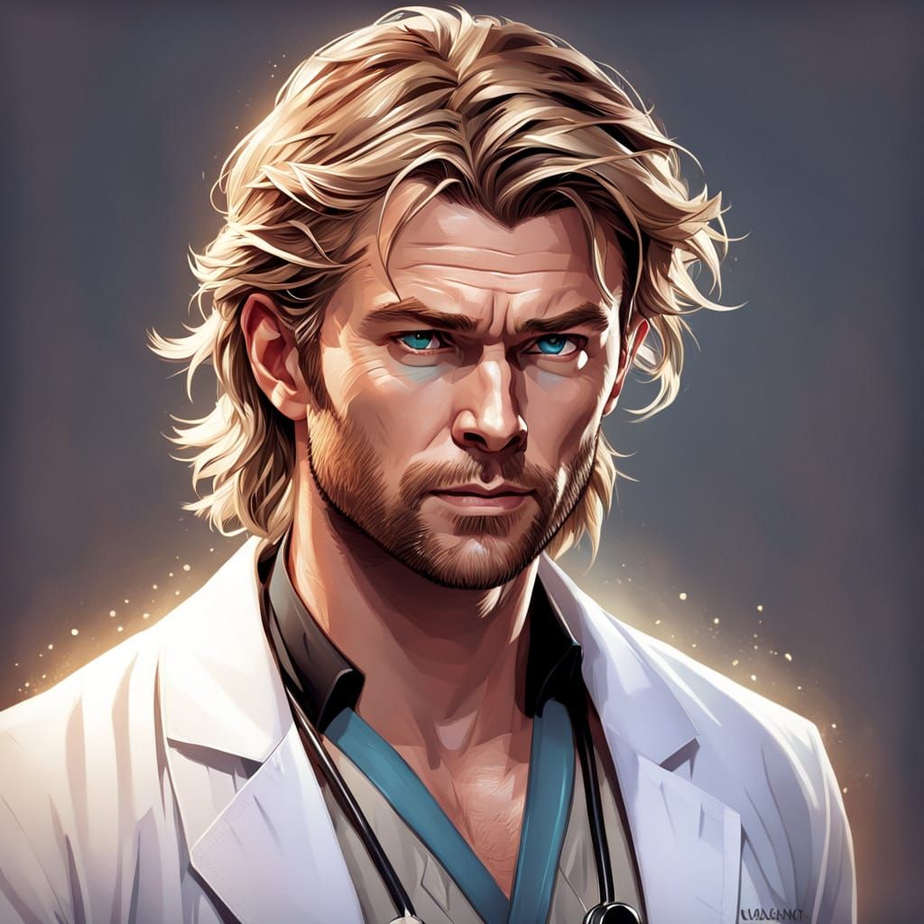 Handsome Doctor Portrait in Digital Art Style