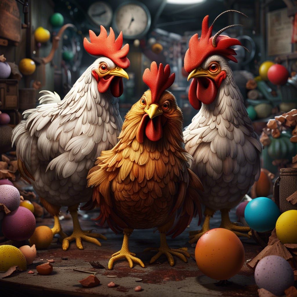 Fantastical Chicken in a Clucky Cluster, Detailed Matte Pain...