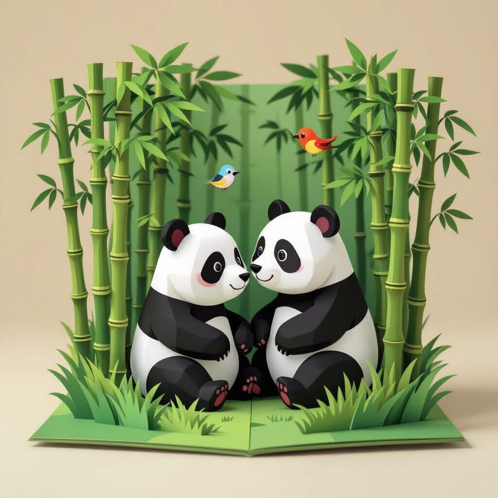 3D Pop-Up Book: Pandas in Bamboo Forest