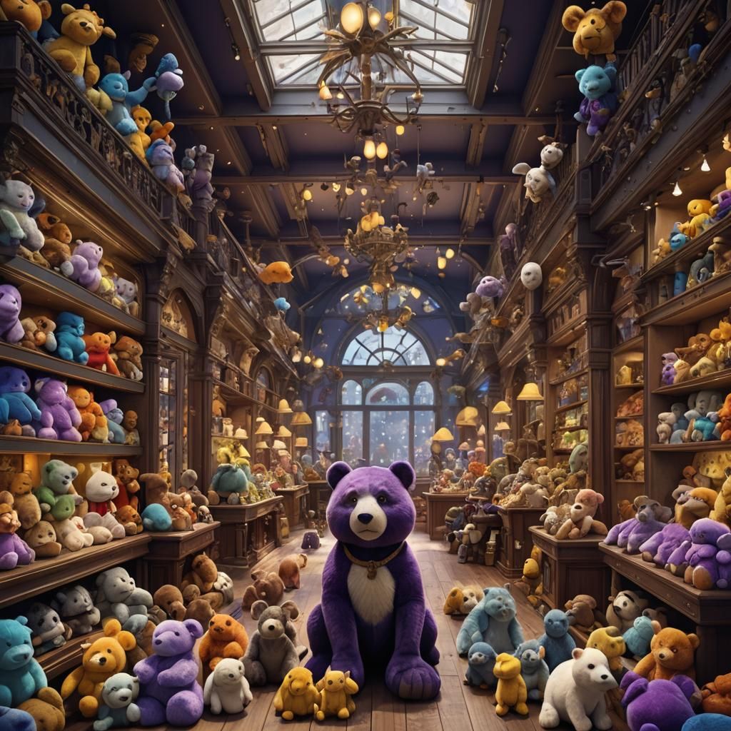 Hyperdetailed Stuffed Animals Watching, Dark Fantasy Art