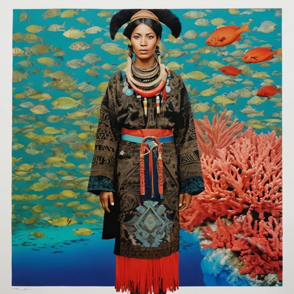 Maori Nomad on Barrier Reef, Risograph Collage