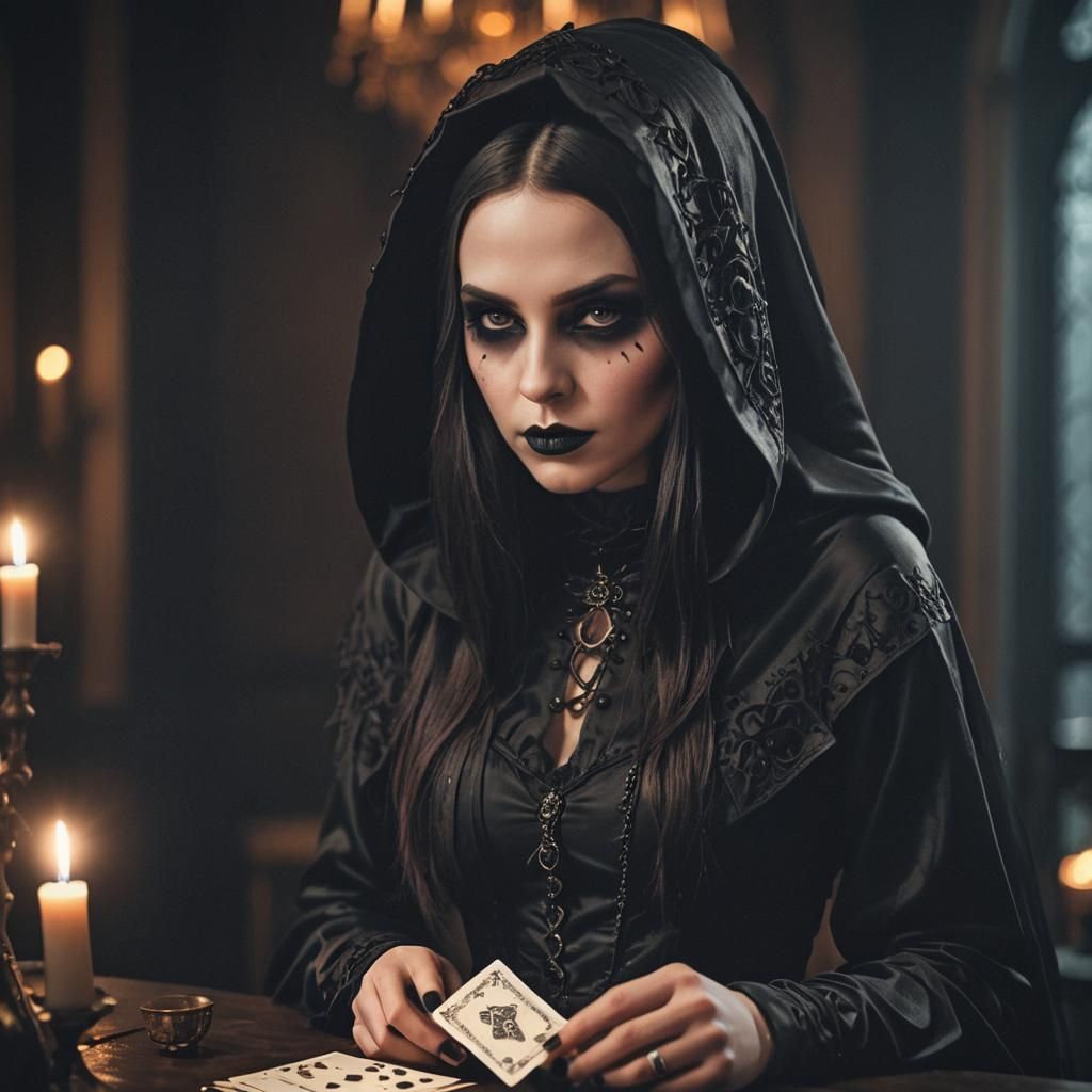 Mysterious Gothic Girl Portrait with Cards