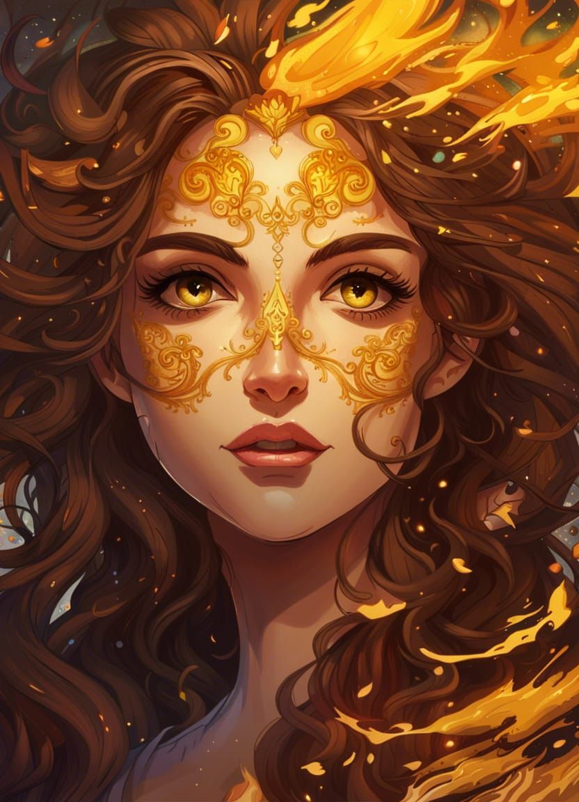 Anime Princess Portrait in Swirling Flames