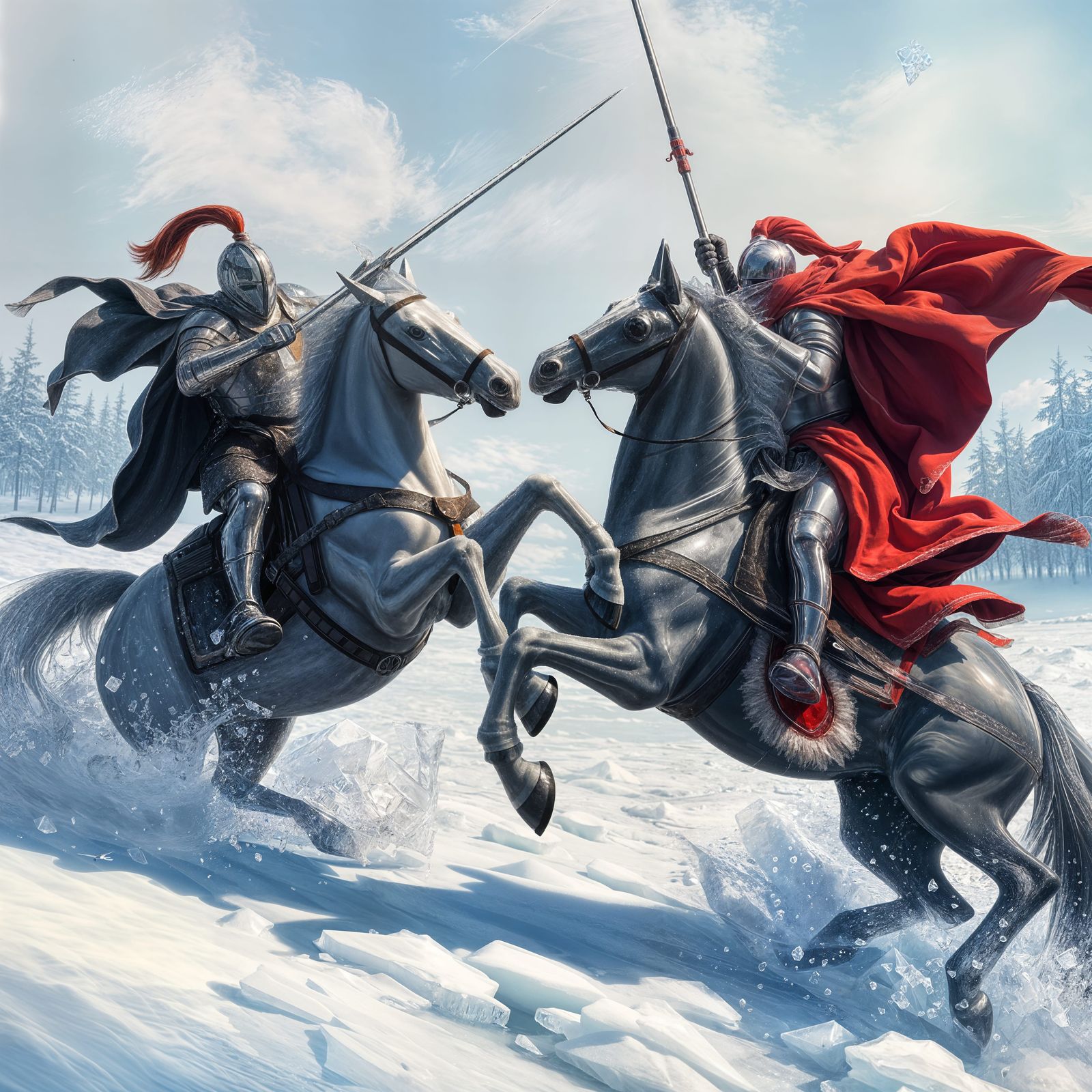Medieval Knights Collide in Icy Jousting Scene
