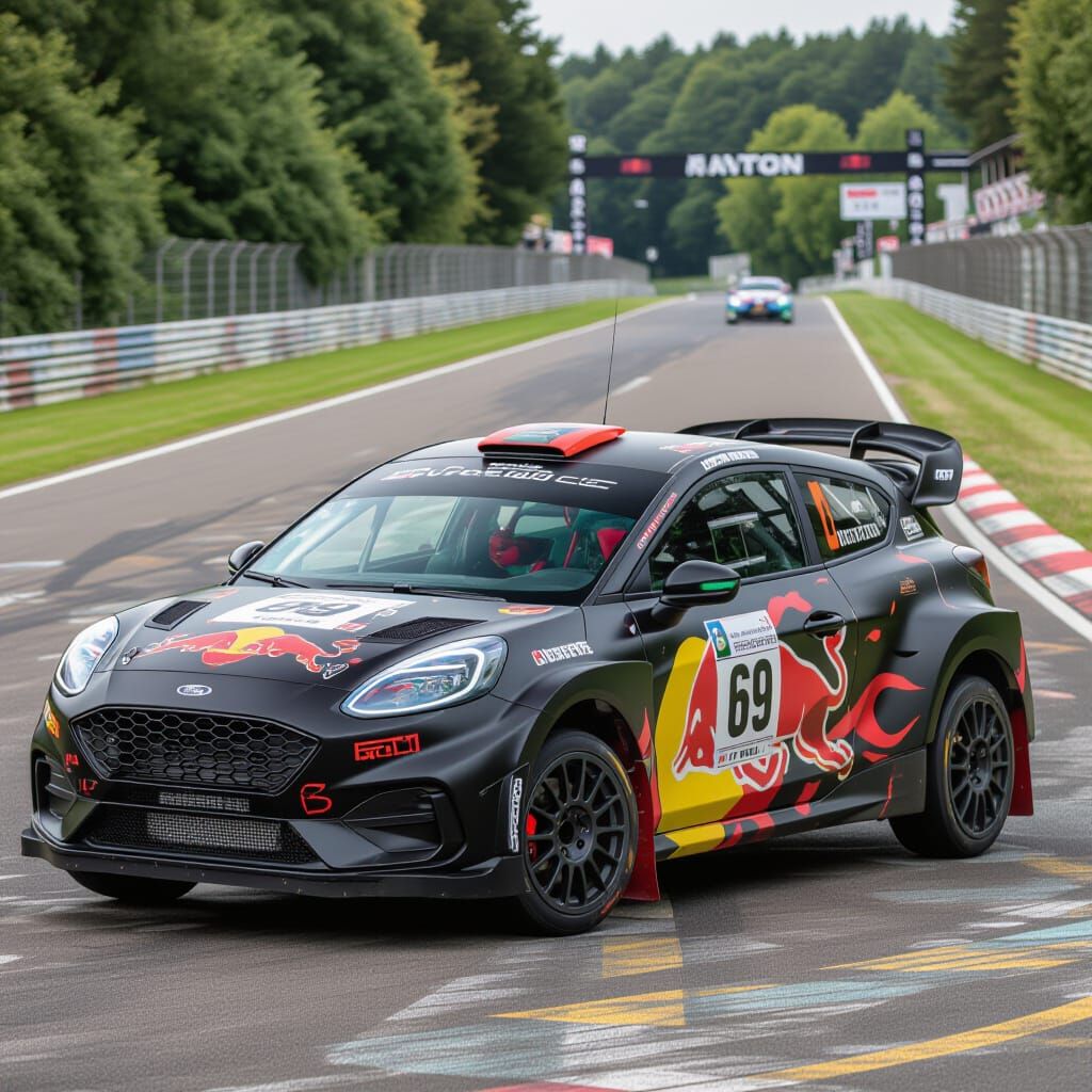 Ford Puma Rally Car with Flames and Number 69