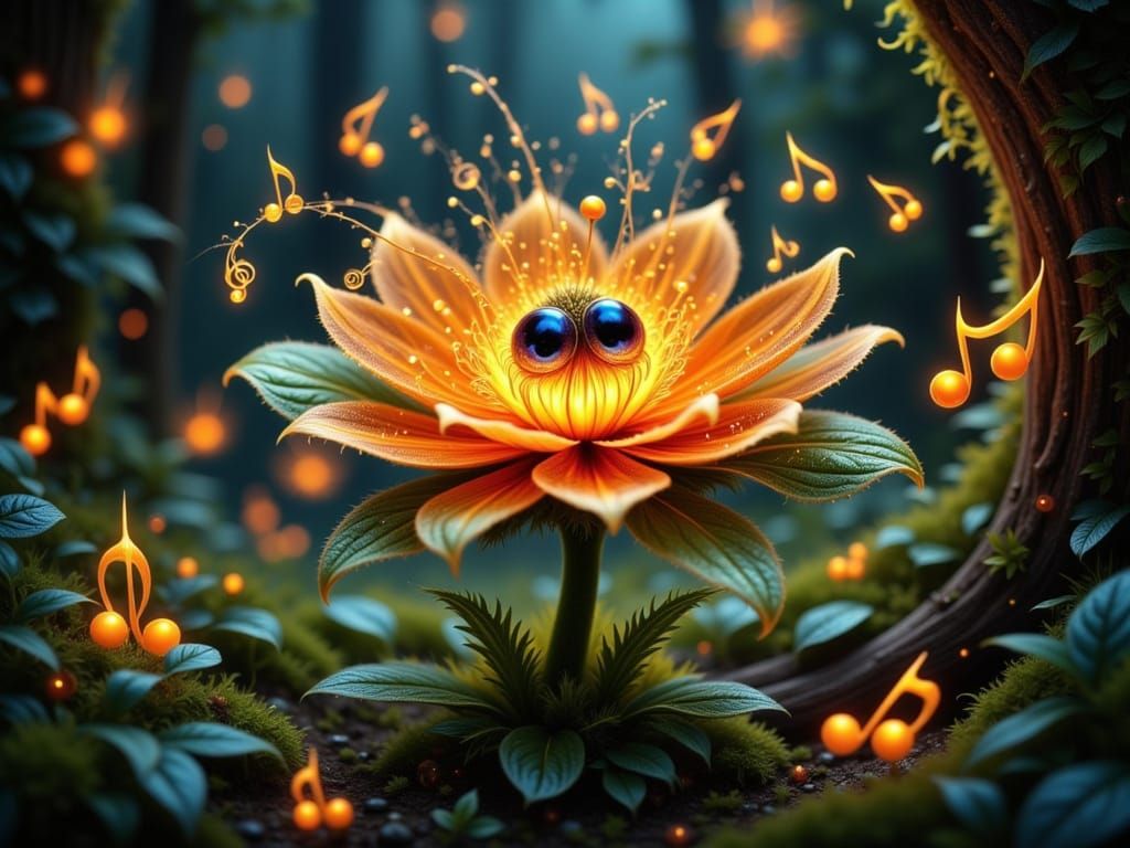 Whimsical Floral Concerto in an Enchanted Forest