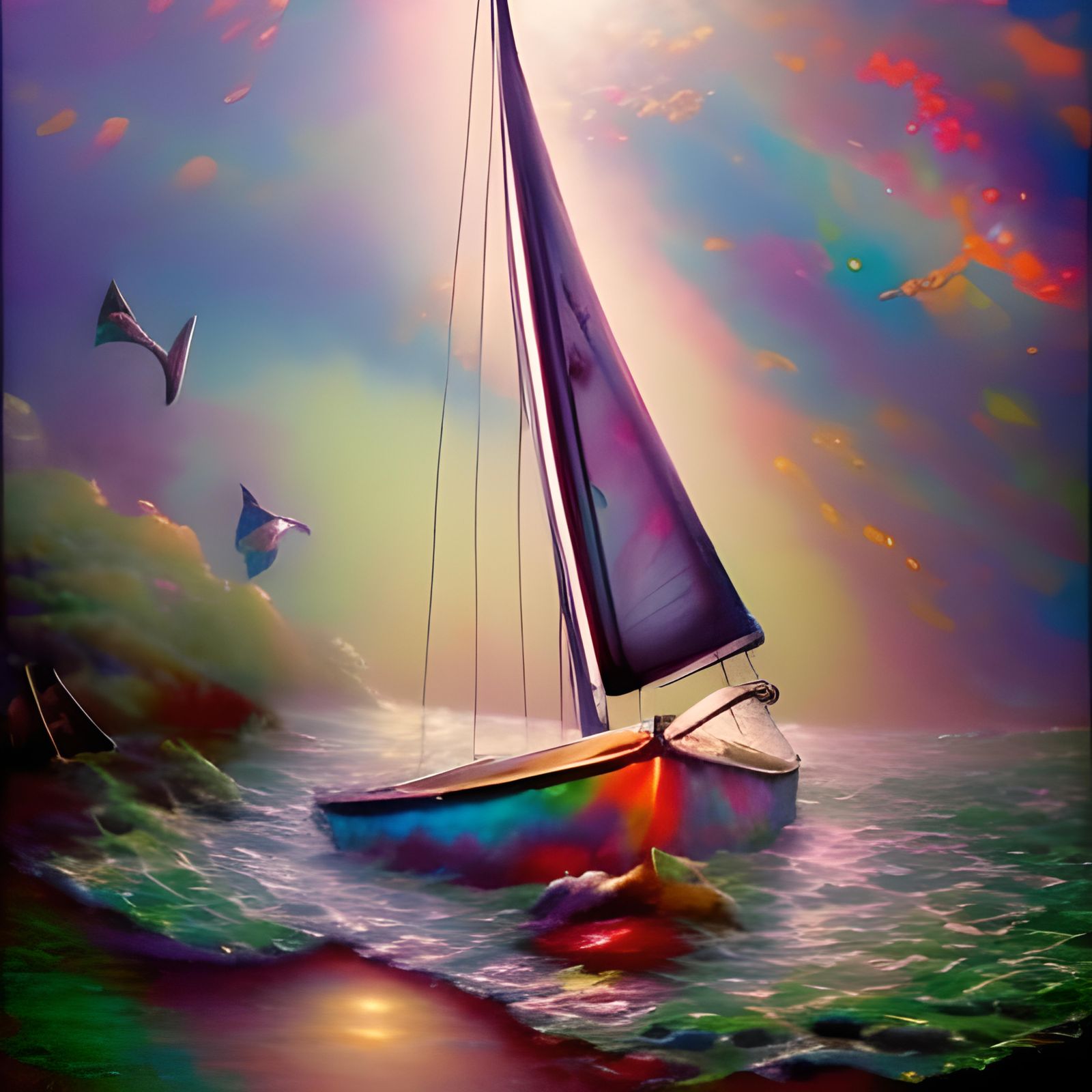 Mermaid and Sailboat in Ethereal Fantasy Style