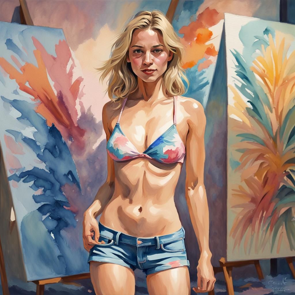 Blonde Woman in Gouache Style With Impasto Textures