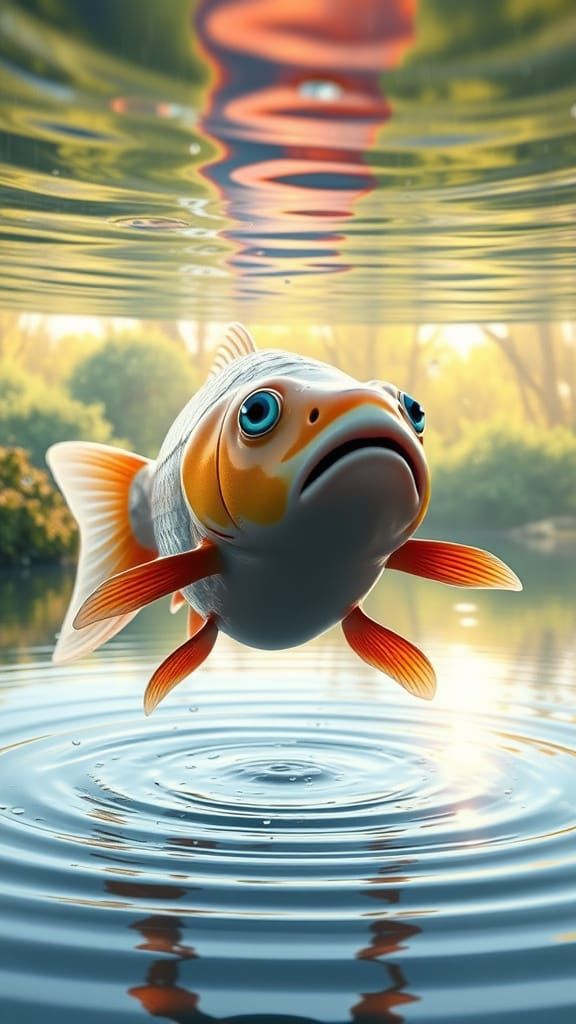 Carp Underwater with Ripples in Pixar-Inspired Style
