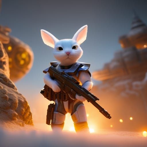 Cute Rabbit Stormtrooper in Starry Art Nouveau Scene