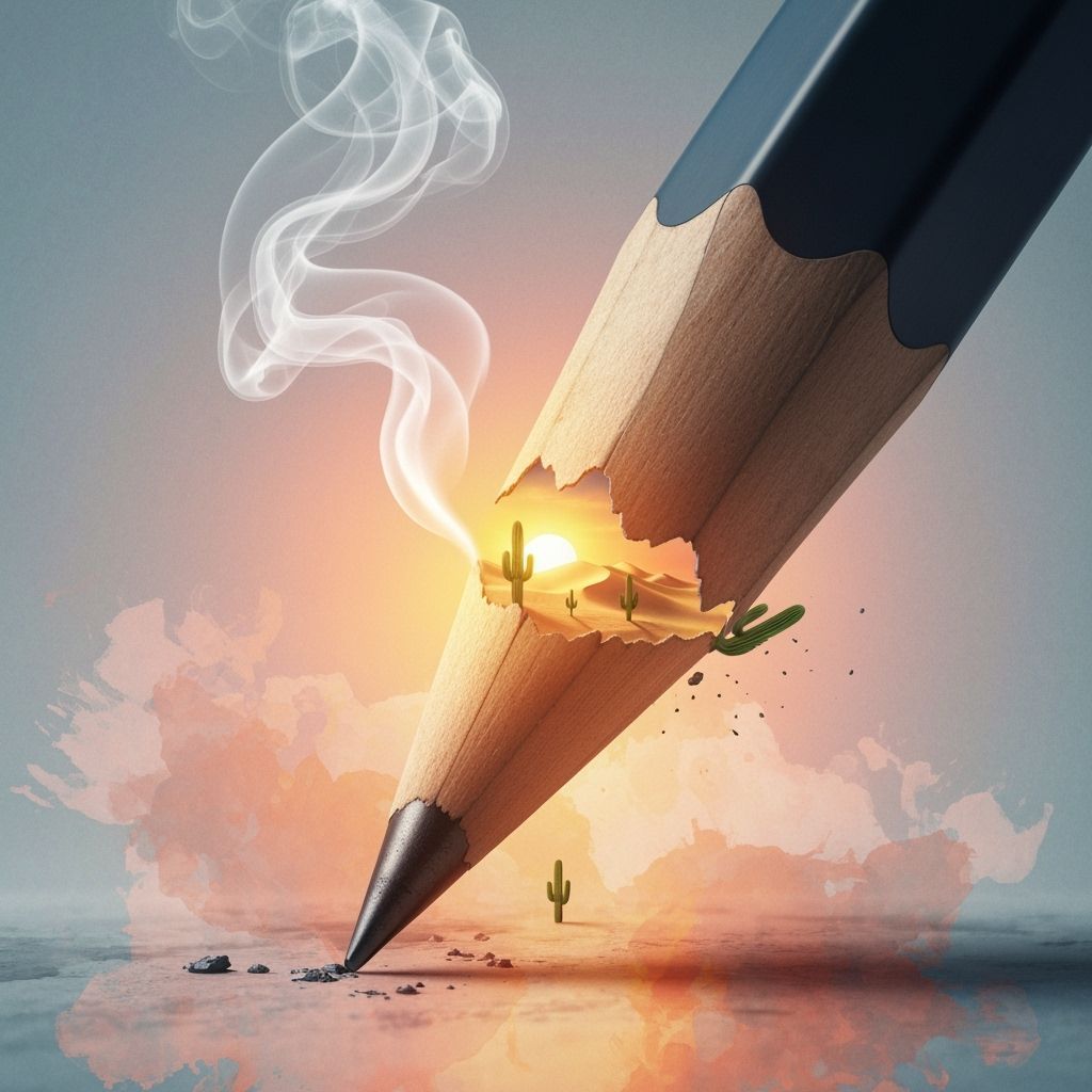 Fractured Pencil Reveals Miniature Desert Landscape at Sunse...