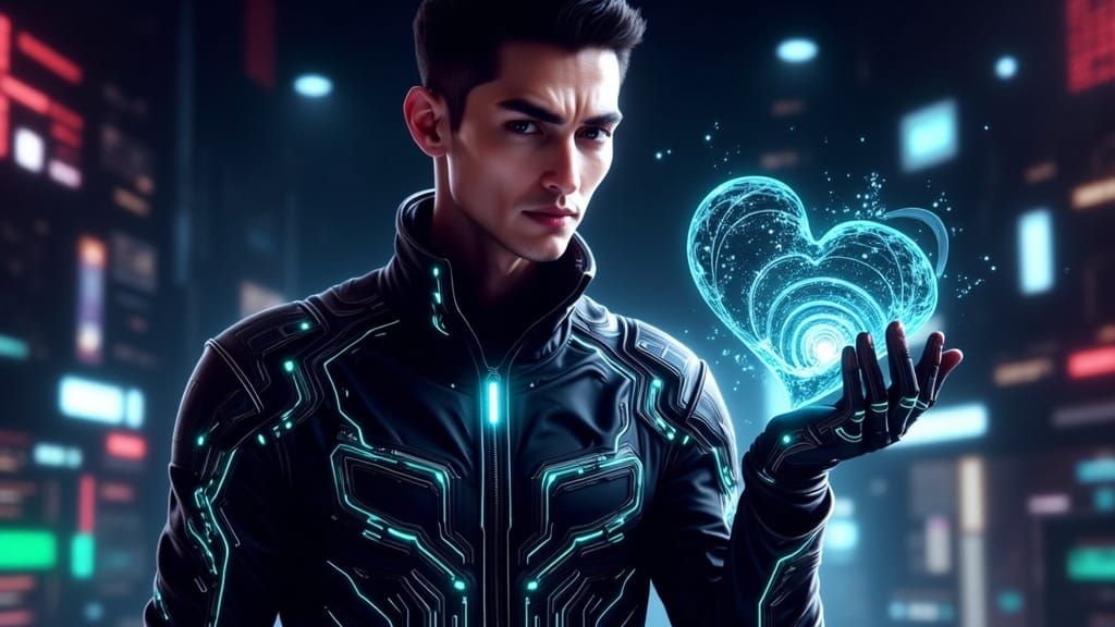 Futuristic Crypto Enthusiast in Neon-Lit Jumpsuit