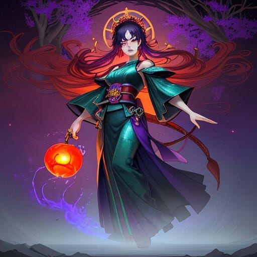 Ethereal Shogun Samurai in Vibrant Plasma Armor Stands in th...