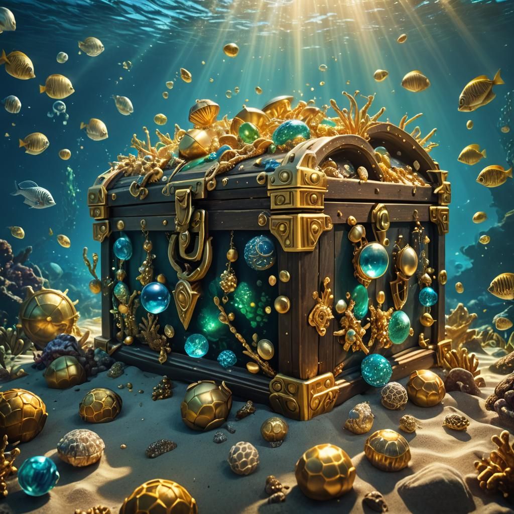 Underwater Treasure Chest in Dreamlike Digital Painting