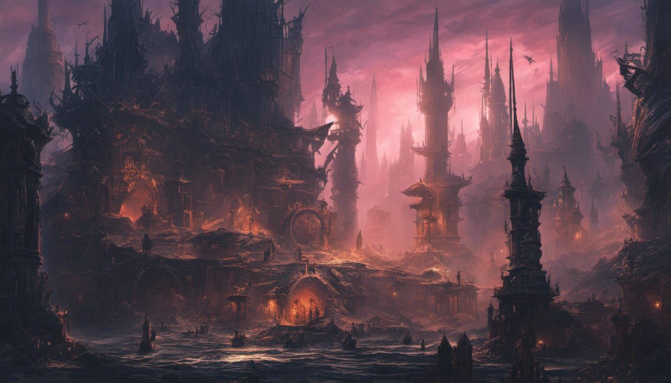 Fantastical City Ruins with Spears, Matte Painting