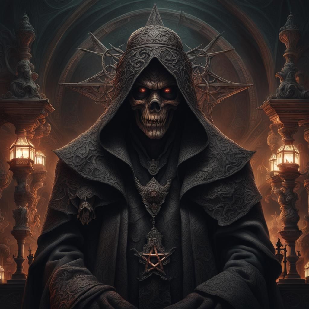 Mysterious Shadow Figure in Demonic Cult Scene