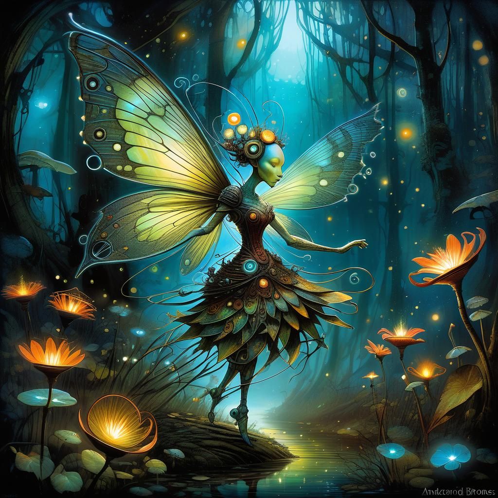 Biomechanical Fairy Dance in Firefly Forest Lightshow