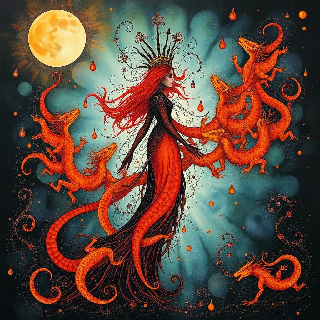 Psychedelic Fire Queen in Baroque Academic Style