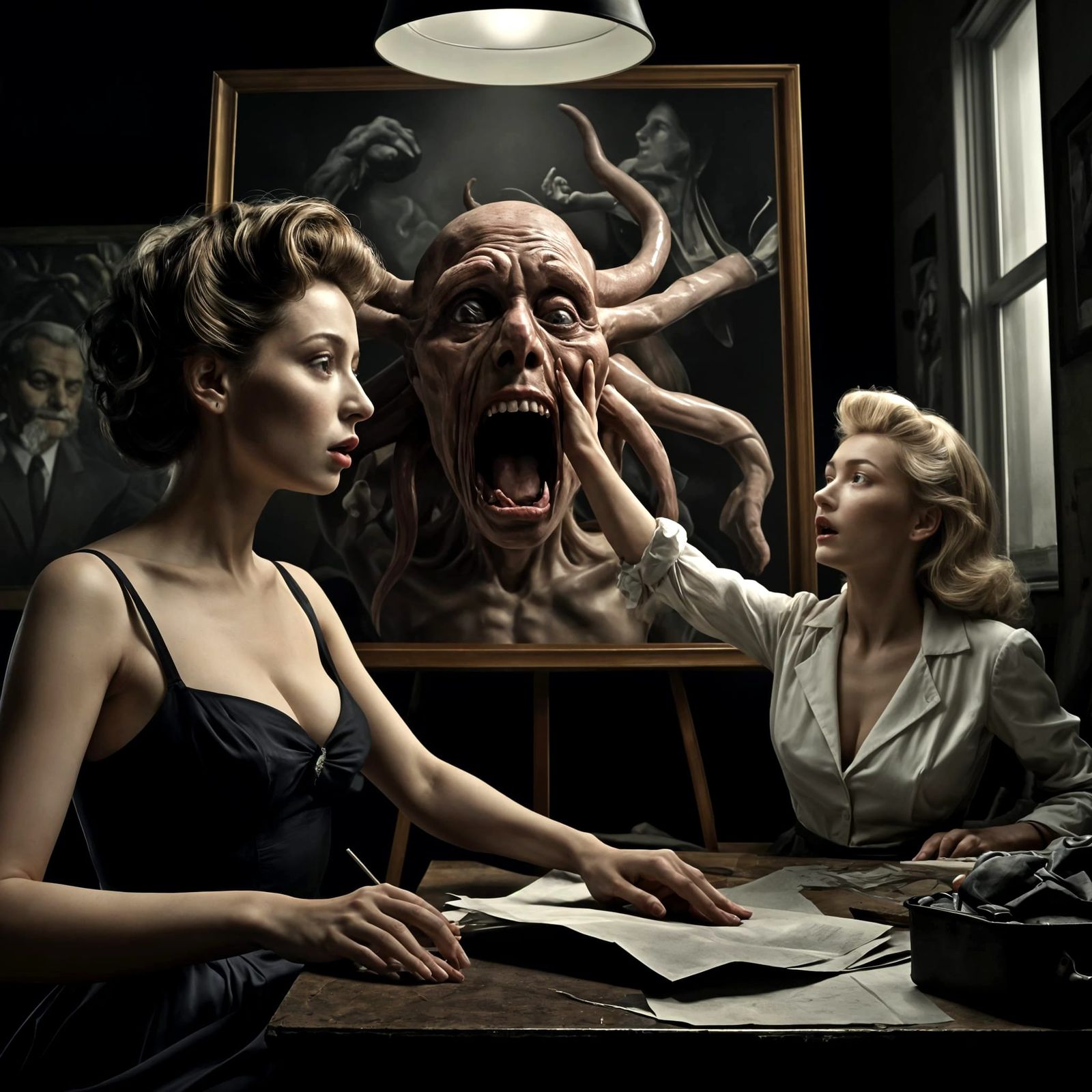 Abstract 1950s Daily Life Portraits in Chiaroscuro Lighting