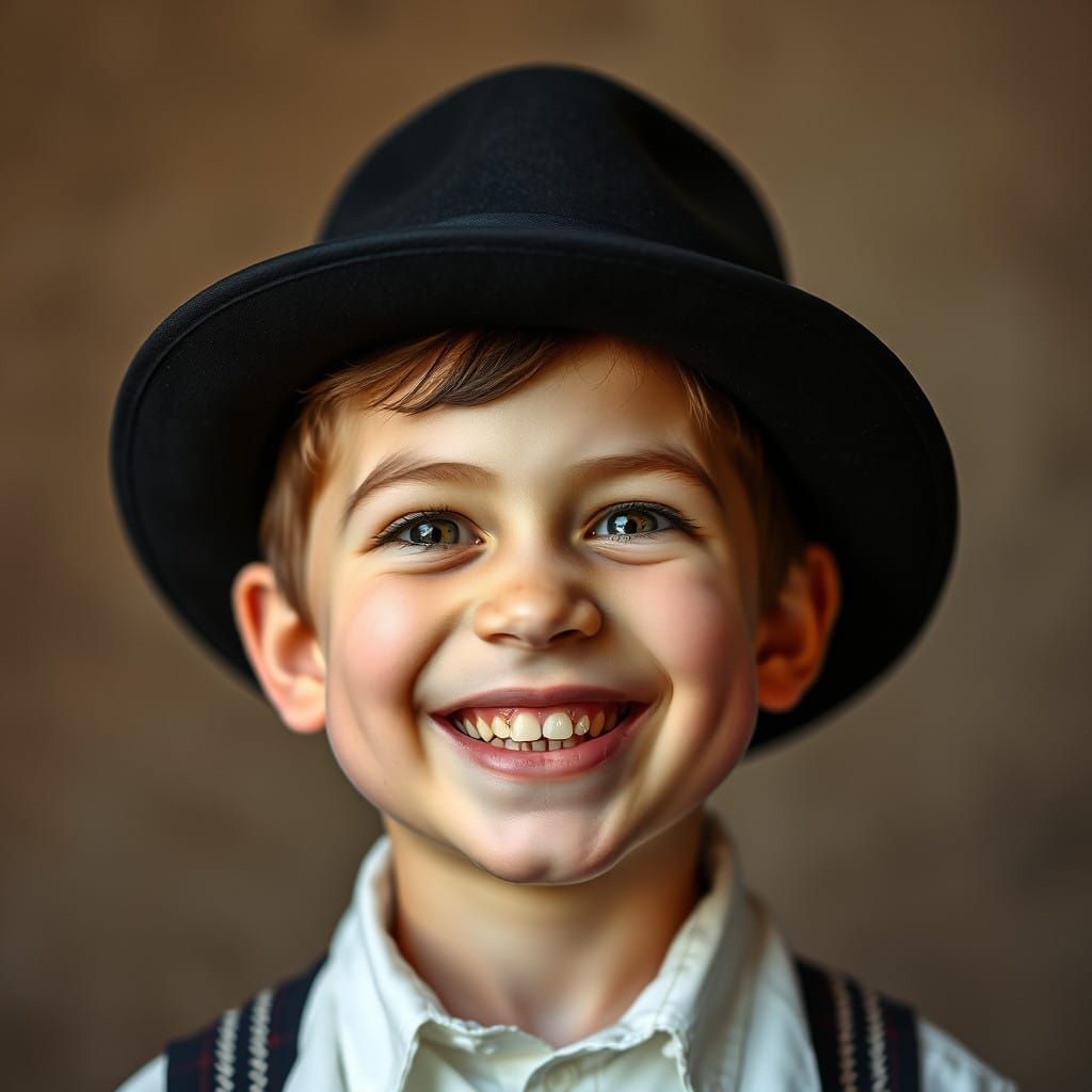 Joyful Hasidic Jewish Boy Portrait in Traditional Attire