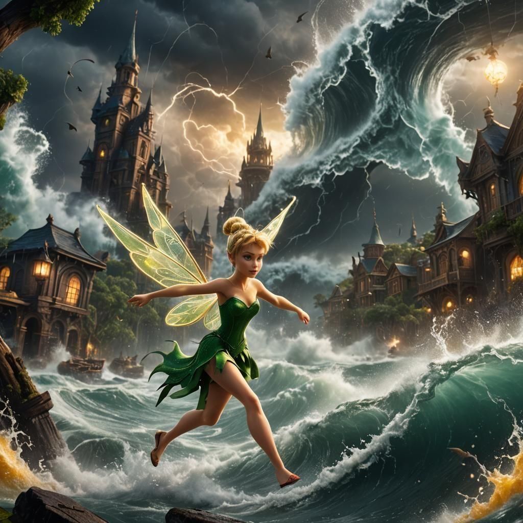 Tinkerbell Wielding Hurricane Power: Fantasy Art