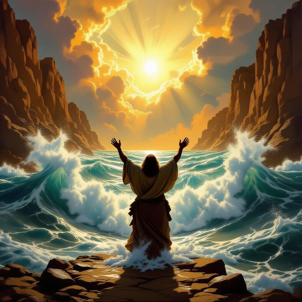 Moses Parts the Red Sea in Dramatic Baroque Style