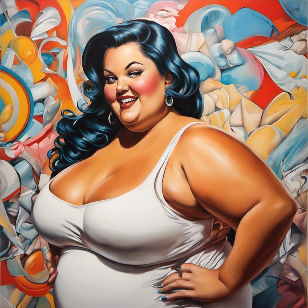Pop Art Painting of a Beautiful Chubby Woman