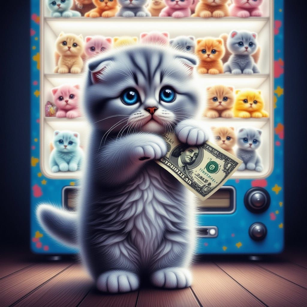 Adorable Kitten Holds Money by Vending Machine