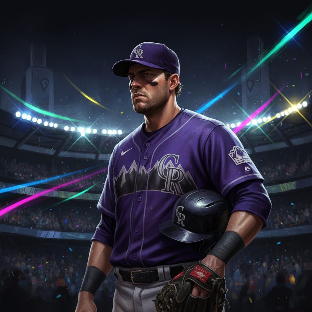 Colorado Rockies Player in Dramatic Stadium Lighting