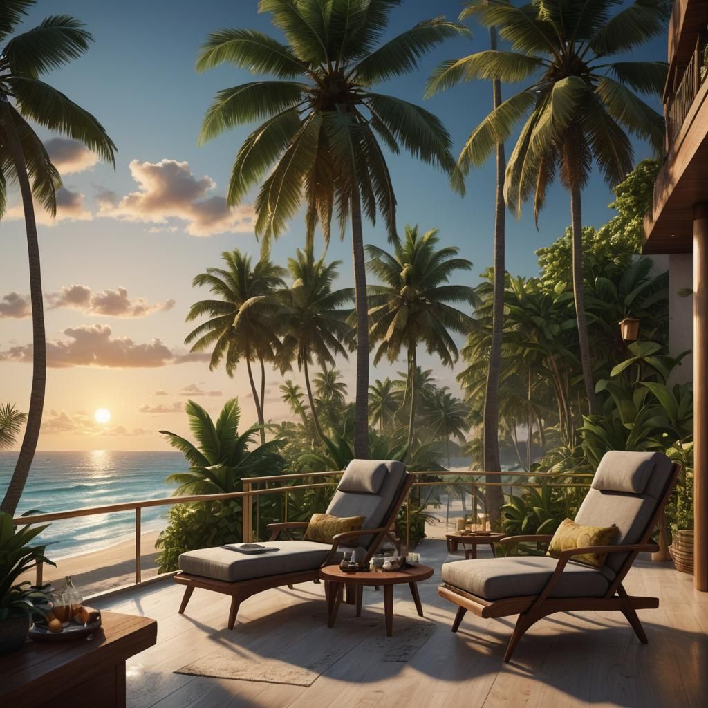 Luxury Hotel Balcony at Golden Hour: Photorealistic Image