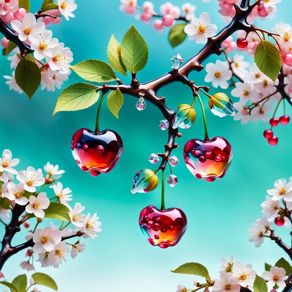 Mediterranean Seascape with Crystal Cherries in 3D Render