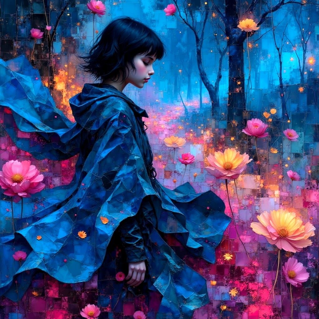 Colorful Impasto Portrait of Girl in Cloak