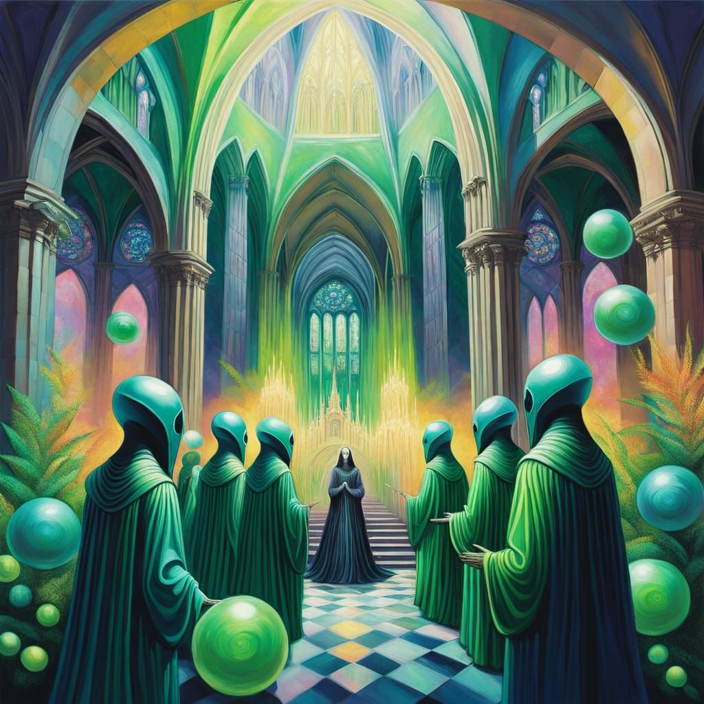 Gothic Surrealism: Alien Choir in Cathedral