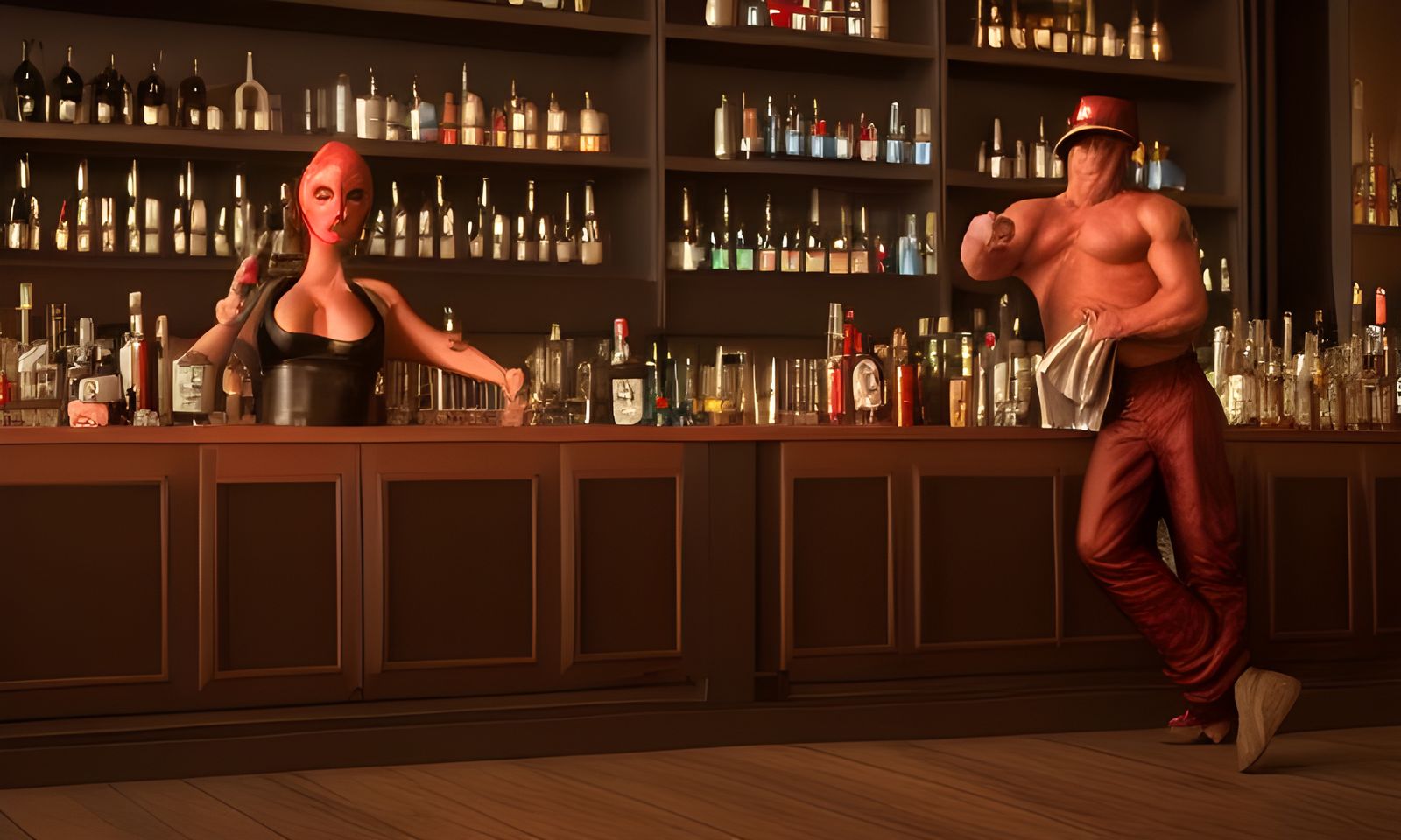 Steampunk Bartender in Hyperrealistic 3D Rendering