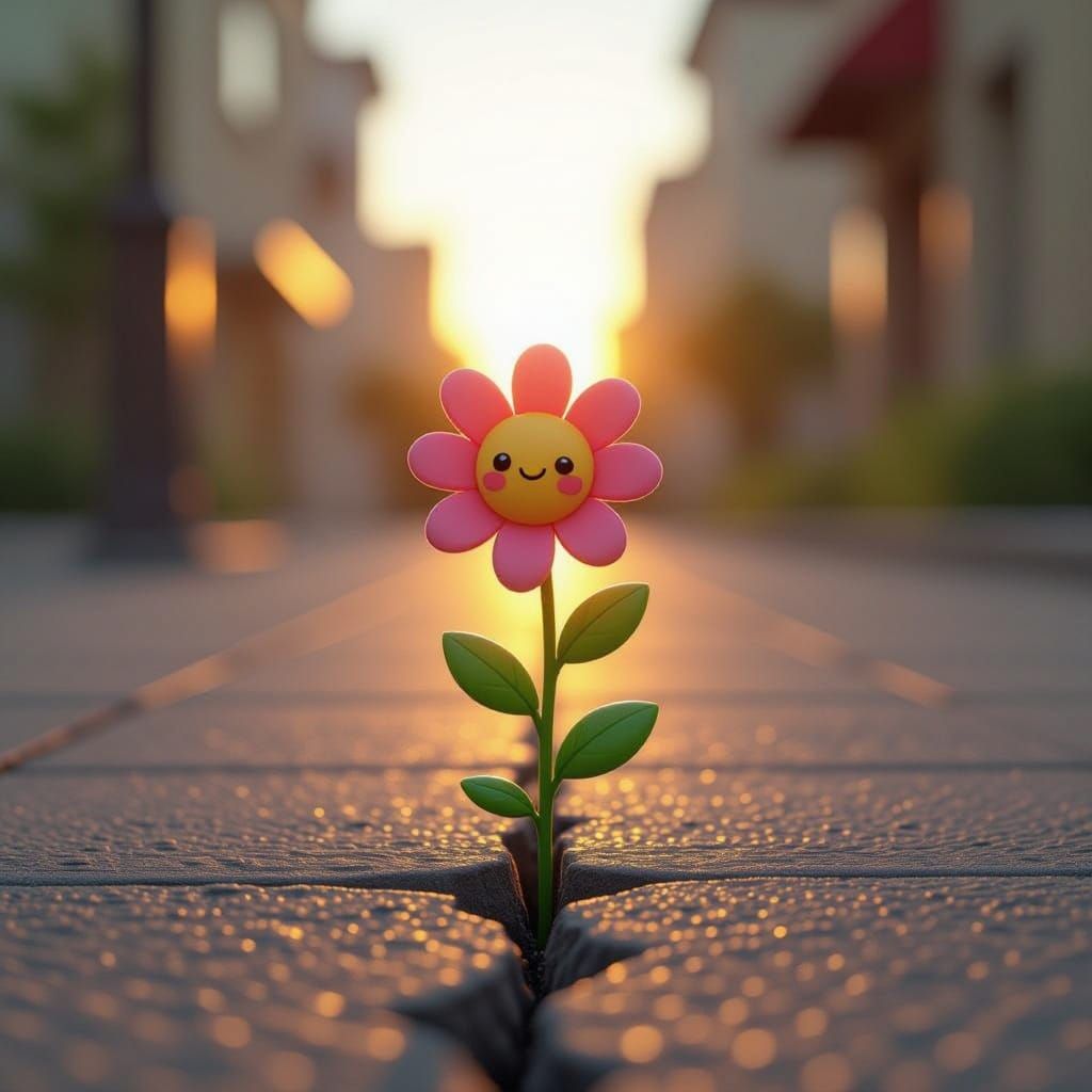 Kawaii Chibi Flower Smiles in Hyperrealistic CGI Style