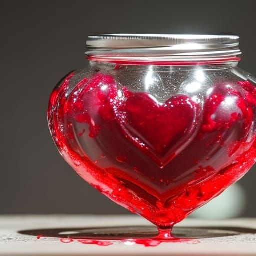 Bloody Heart in Mason Jar: Hyperrealistic Photo