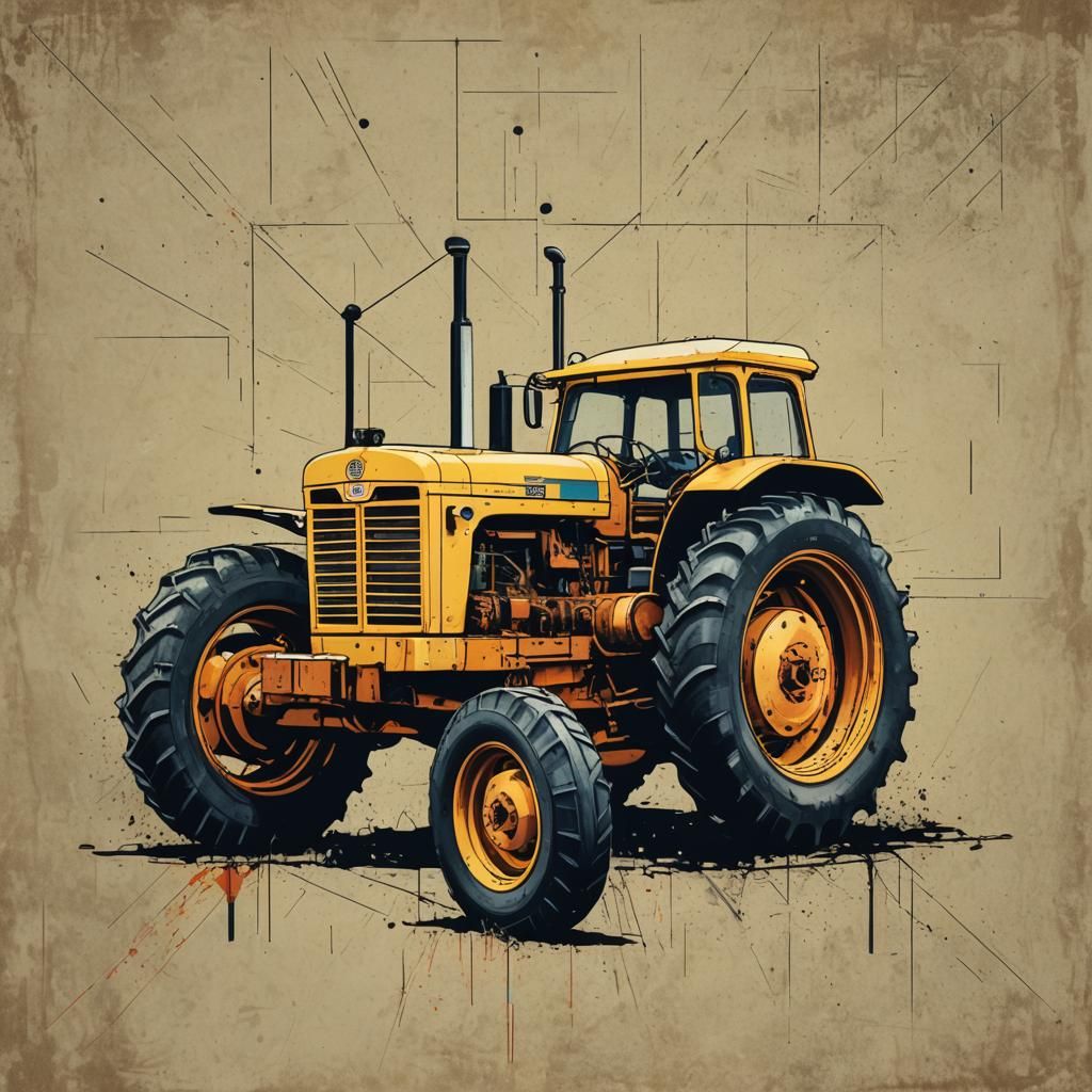 Tractor in Geometric Bauhaus Pop Art Style