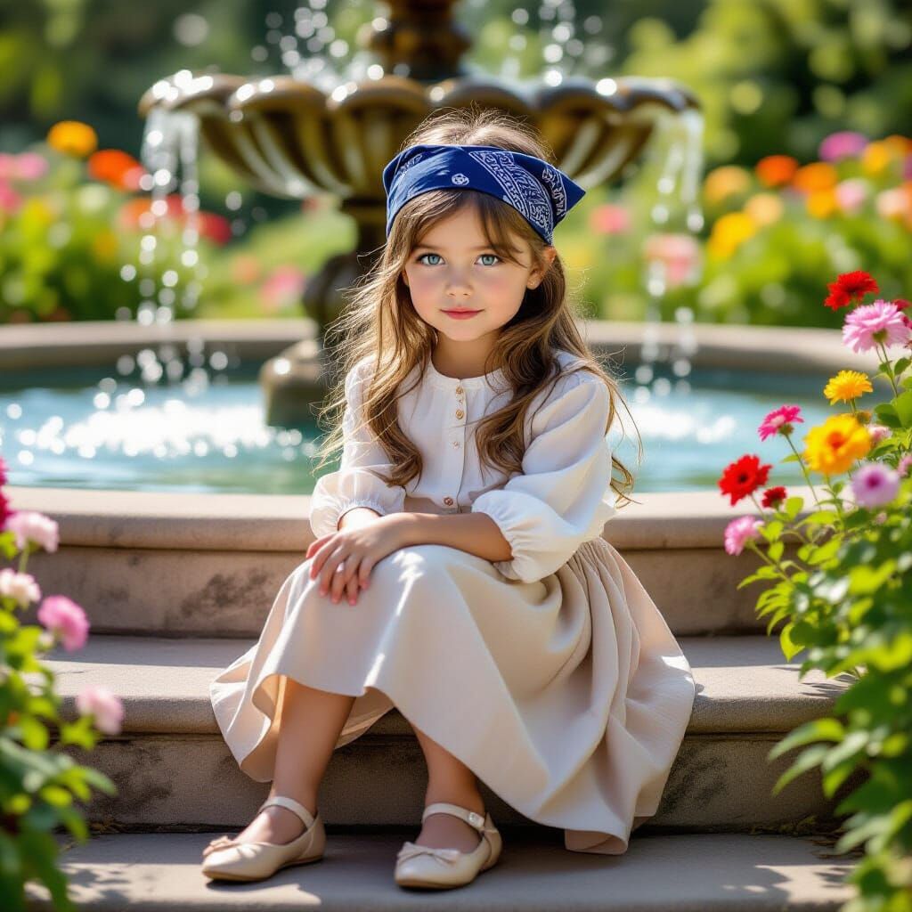 Girl in Flower Garden, Oil and Acrylic Textures