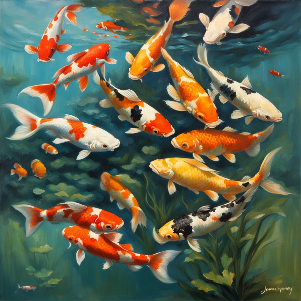 Underwater Koi Carp in Oil Painting Style