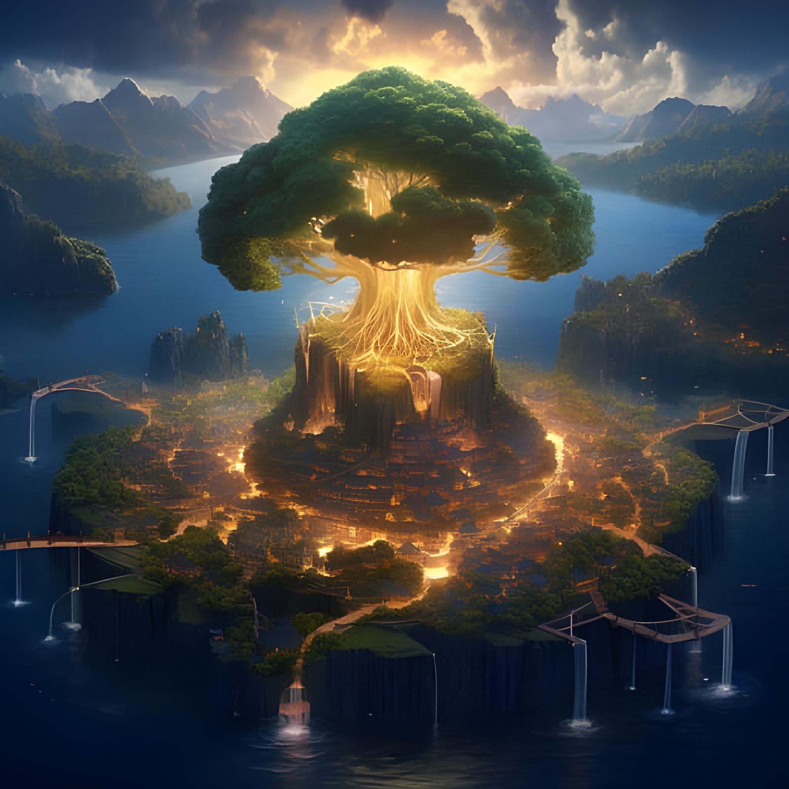 Utopian Holy City on Flying Islands