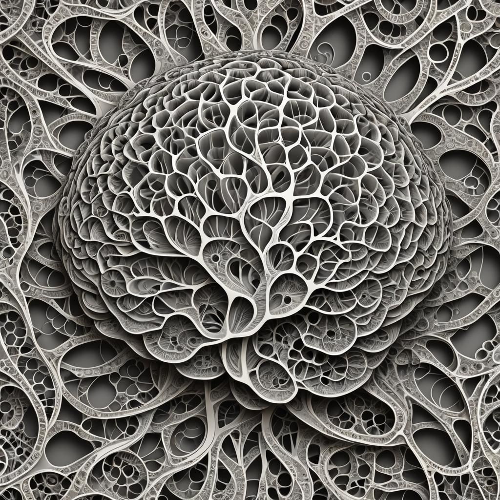 Abstract Brain with Vector Fractal and Zentangle Elements