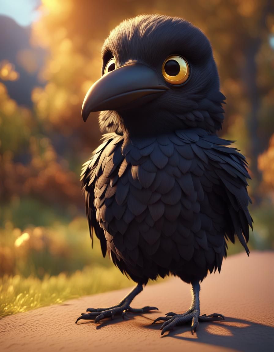 Cute Baby Crow in 3D Game Cinematic Style