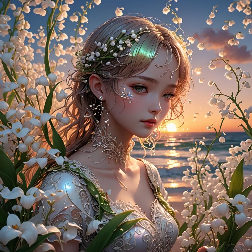 Iridescent Lily of the Valley Sunset: Anime Art